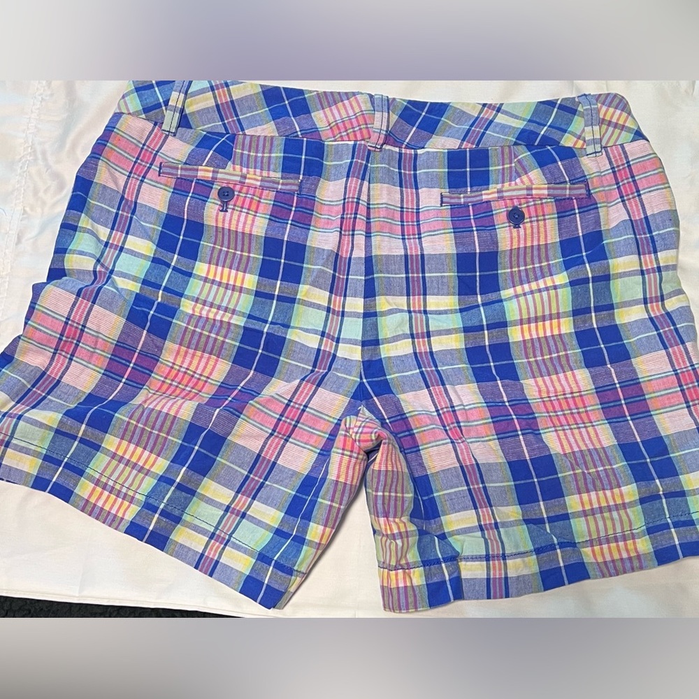 Talbots Blue and Pink Pastel Plaid 7”Shorts, Size 16 - Picture 2 of 5